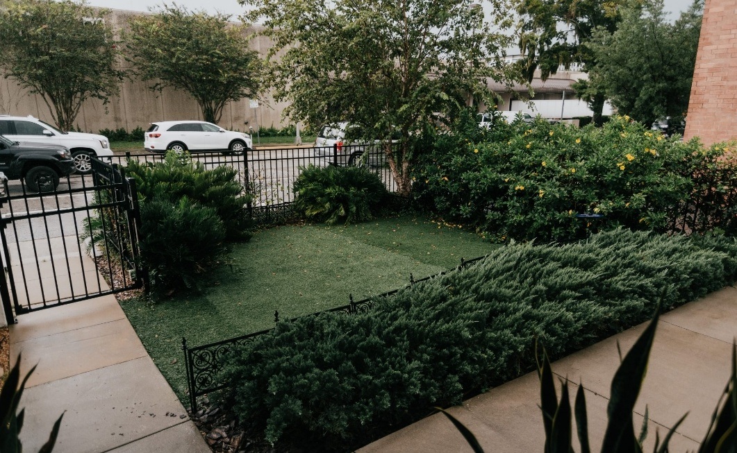 Square garden in front of dental office