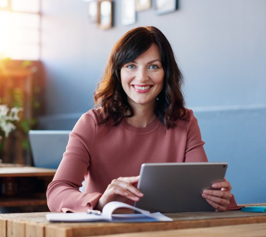 Woman looking at laptop